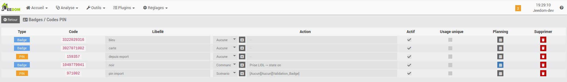 Gestion des badges
